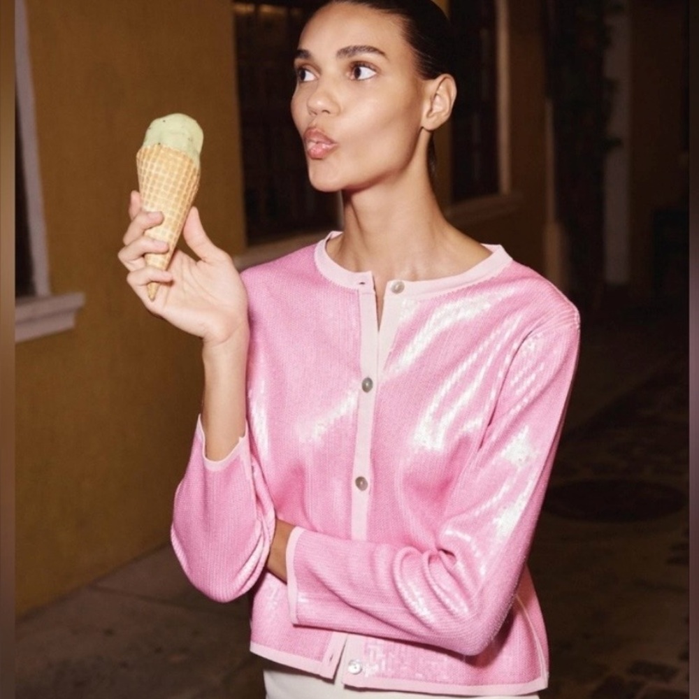 Zara Pink Sequin Sweater Cardigan